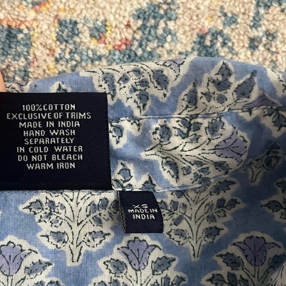 Madison Mathews Indian block print cotton lightweight long-sleeve button down - Picture 7 of 7